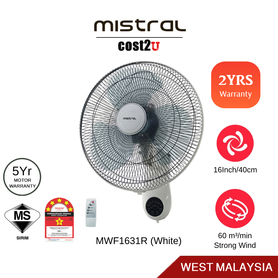 Khind Mistral 16" Strong Wind Remote Control Wall Fan | MWF1631R (Kipas Dinding Murah Timer 5 Star Saving 风扇 Angin Kuat