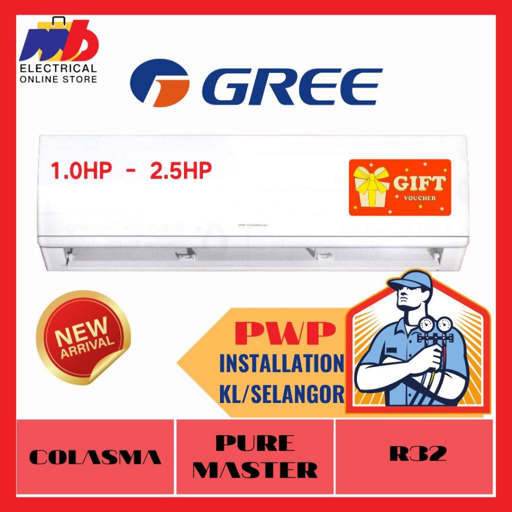 Gree R32 Pure Master Non Inverter Air Conditioner 1HP, 1.5HP, 2.0HP & 2.5HP Ionizer