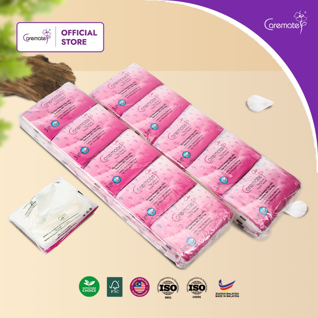 Caremate Pocket Tissue 24 Packets x 8's x 3 Ply FREE 25% | (LARGE PACK) Poket Tisu Pek Keluarga