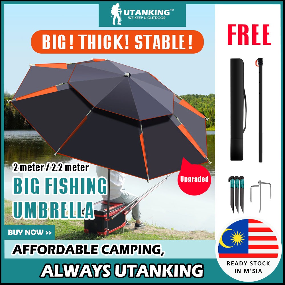 UtanKing™ Big Fishing Umbrella Camping Khemah Payung Memancing Besar Beach Rainproof UV Sun Shade