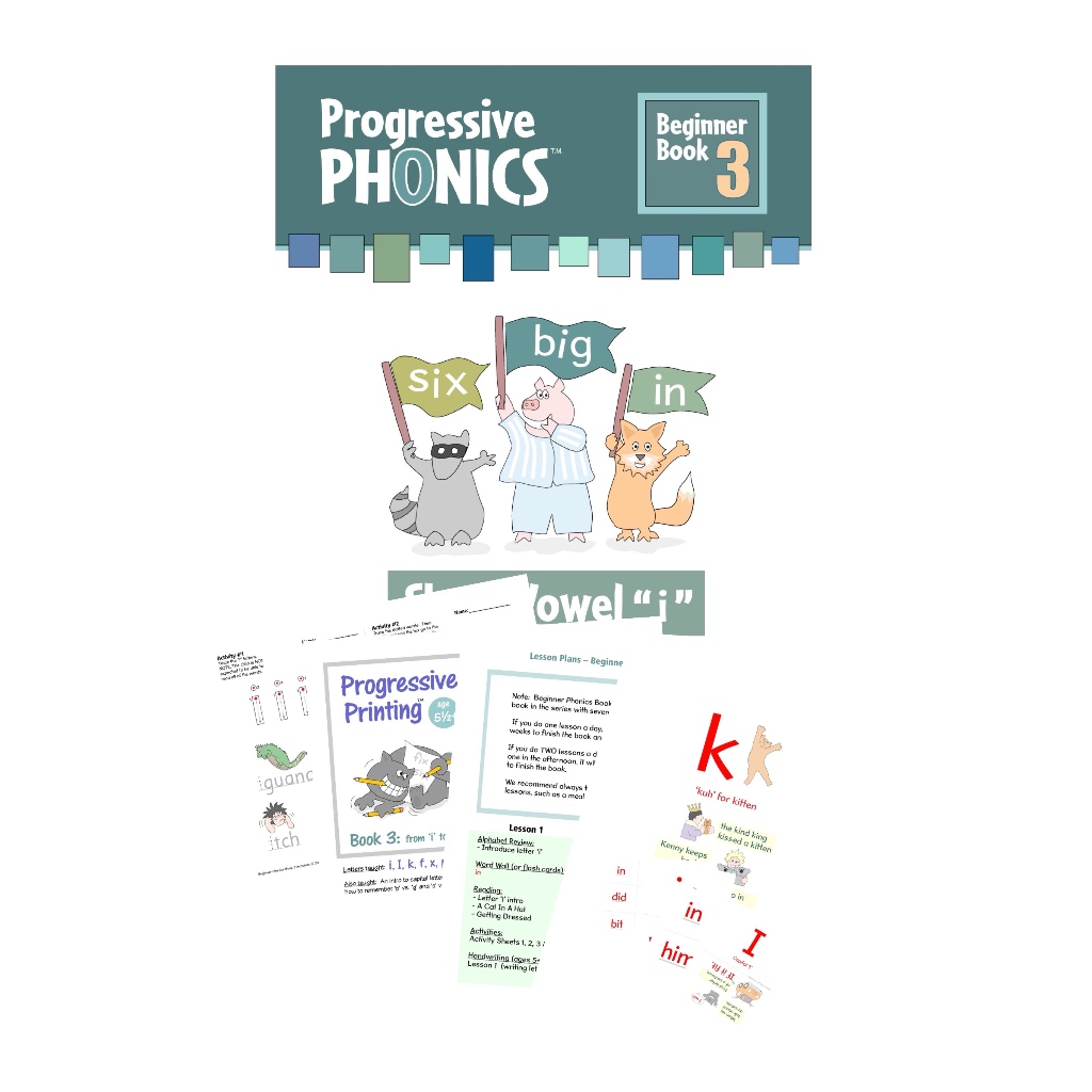 (eBook PDF) Beginner Phonics Book 3: Short Vowel "I" - Set including reading, activity ebook & flash card