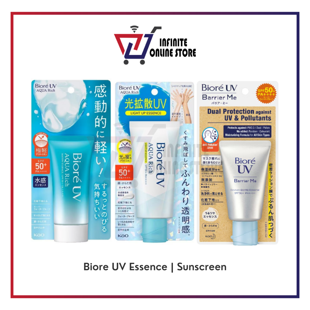 Biore UV Essence Sunscreen SPF50 PA++++ (Watery Essence / Light Up Essence / Barrier Me Essence)