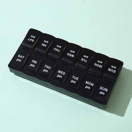 14grid Travel Pill Case 2 Times A Day Portable for Pills/Vitamin/Supplements/Medication14格药盒带盲文一周七天早晚药品分装收纳小药盒