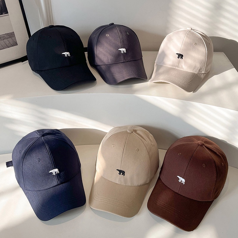 Ready Stock Polar Bear Design Baseball Cap Unisex Embroidery Cap Cotton Fashion Cap Outdoor Topi