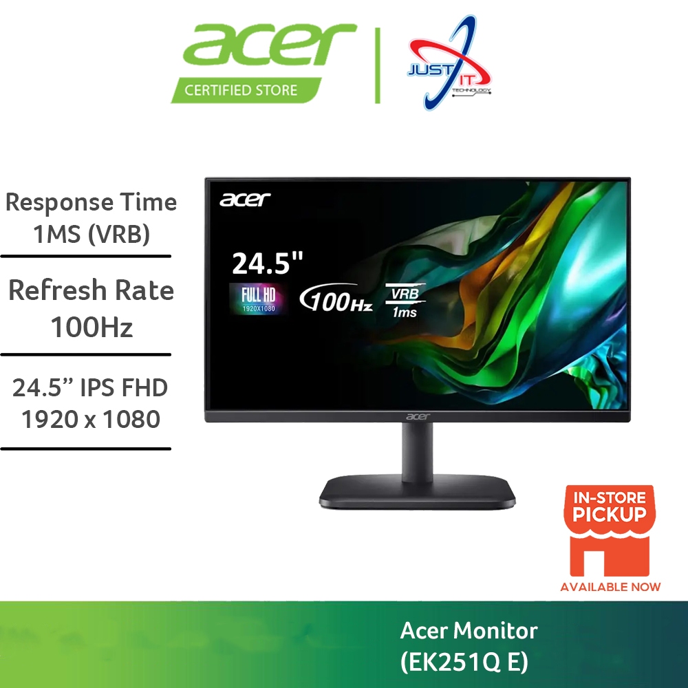 ACER EK251Q E (24.5" ) / EK271 (27") / EK241Y (23.8") MONITOR ( IPS FHD / 1MS (VRB) / 100Hz / AMD FREESYNC /VGA + HD MI)