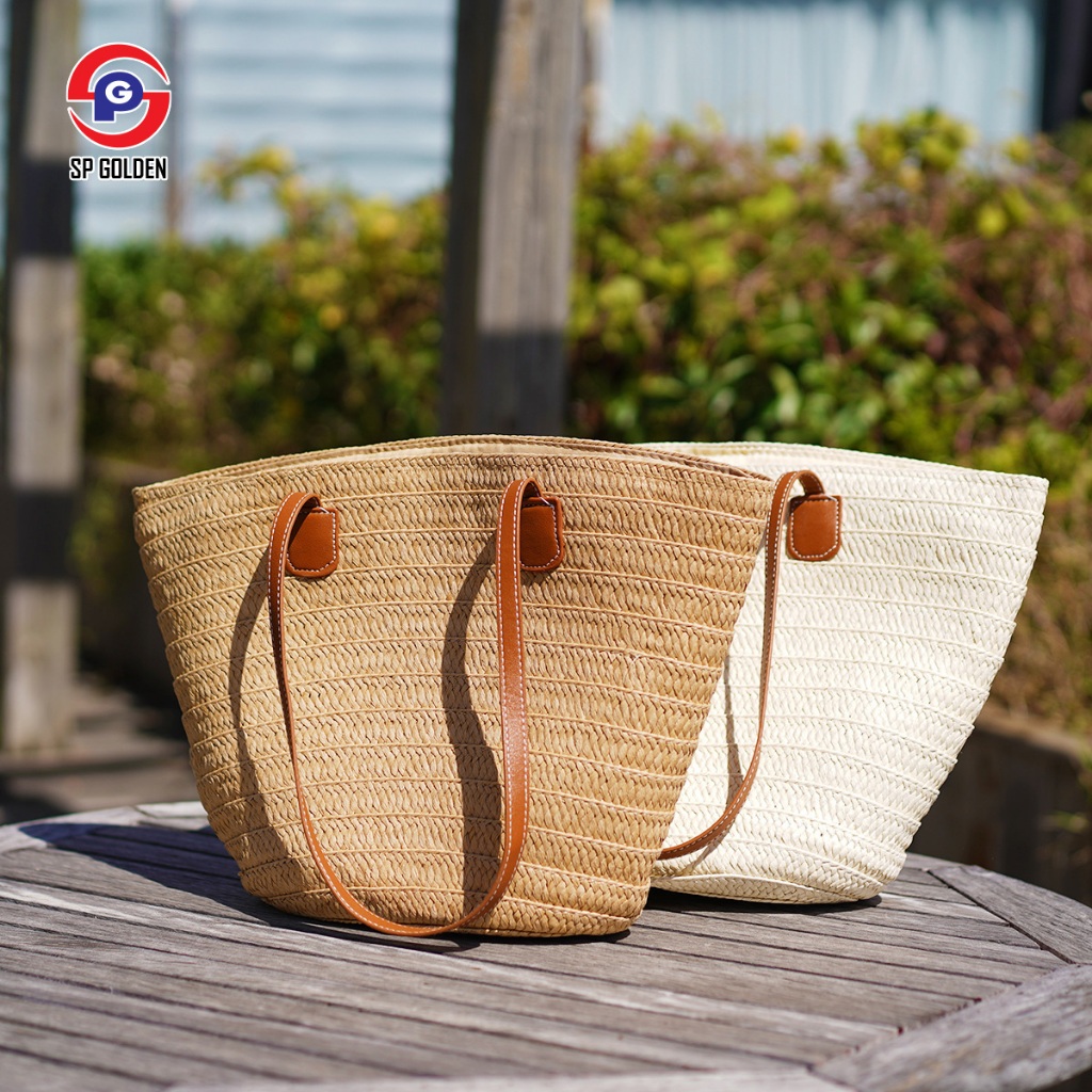 Western Style Summer Beach Bag Large Capacity Straw Casual Hand Bag Woven Straw Tote Bag Rattan Bag 大容量欧美风草编包沙滩手提包