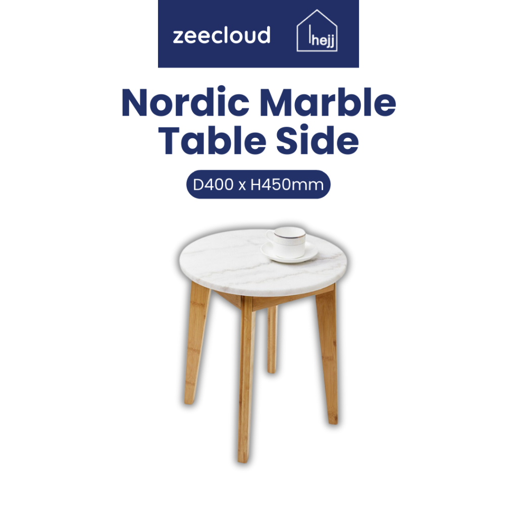 Nordic Marble Side Table (Natural Marble & Bamboo)