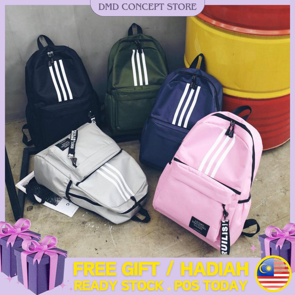 Three Stripe Line Trendy Design Fashion Back Pack Backpack Bag Sport Bag for Student School Beg Galas Sekolah Murah