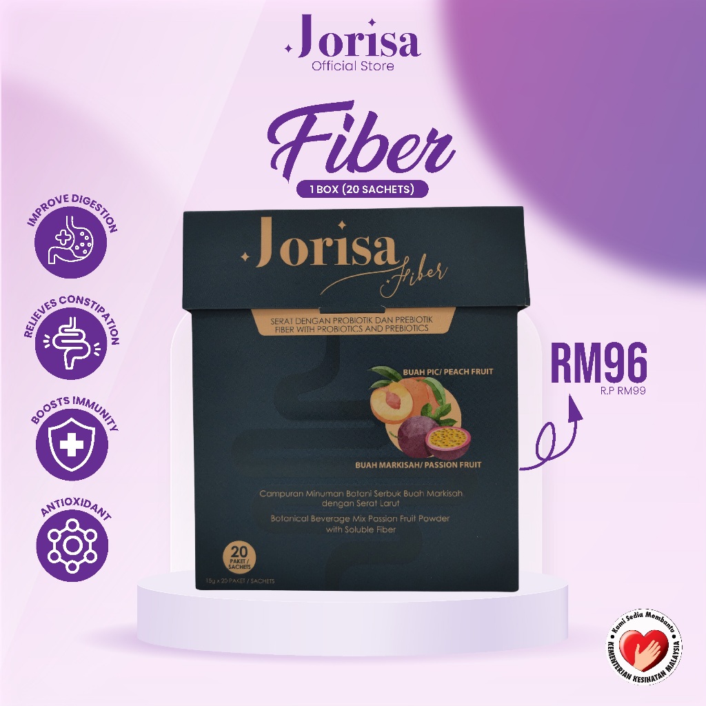[1 Box]【JORISA FIBER唯一官方网店】【累积购买十盒免费+免邮一盒产品】【现货】【100%新货】新品JORISA FIBER四大专利全方位排毒瘦身果汁 20sachet/20包 Detox Fiber Drink