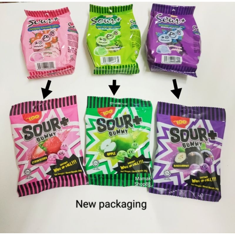 24g Lot 100 Sour+ Assorted Fruit Gummy (Blackcurrant / Strawberry / Apple
