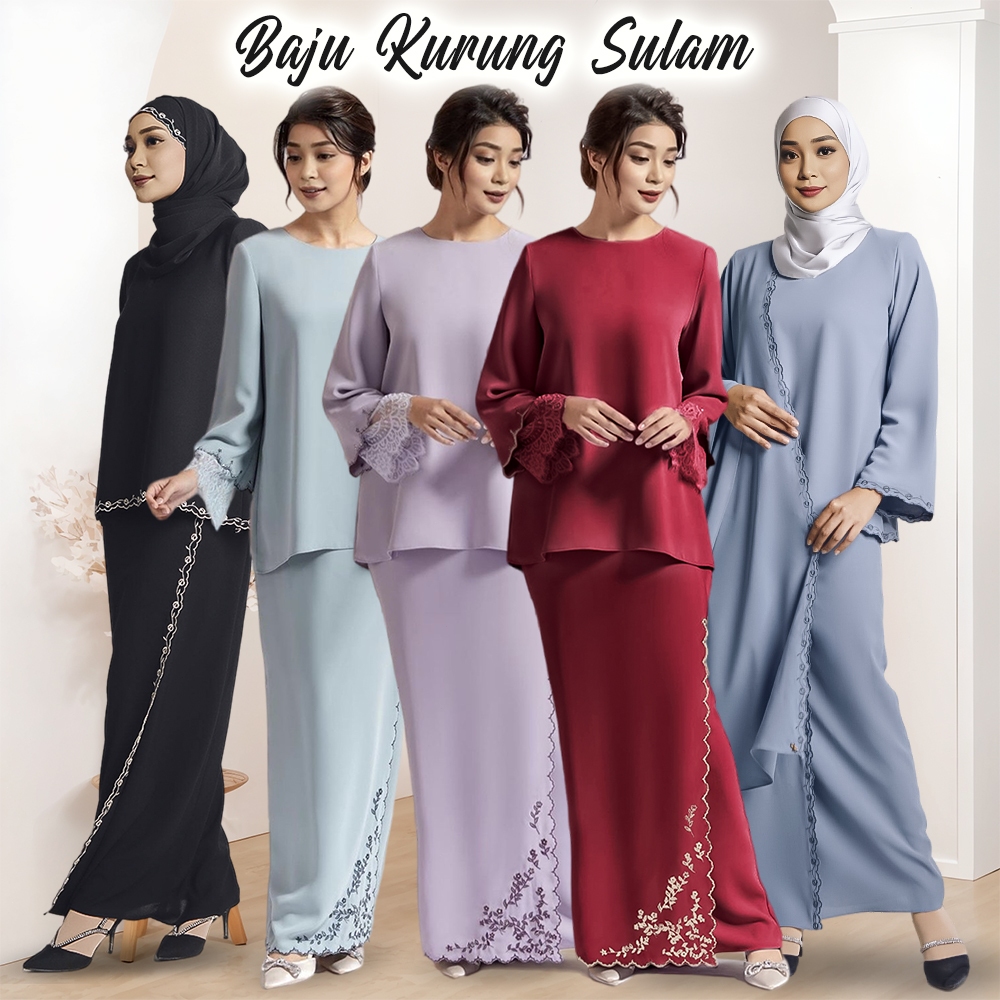 Afya Sulam Overlap Skirt Kurung Kedah Baju Kurung Moden Baju raya Sulaman Lace Nikah Tunang bridesmaid muslimah women