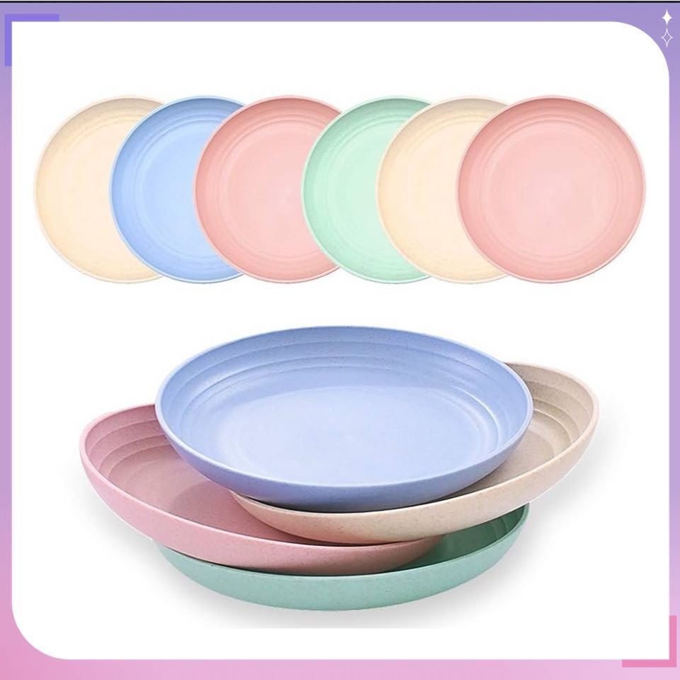 25cm Round Dining Big Plate BPA Free Wheat Straw Healthy Eco Friendly Biodegradable Dinnerware 小麦秸秆环保大号圆形餐盘