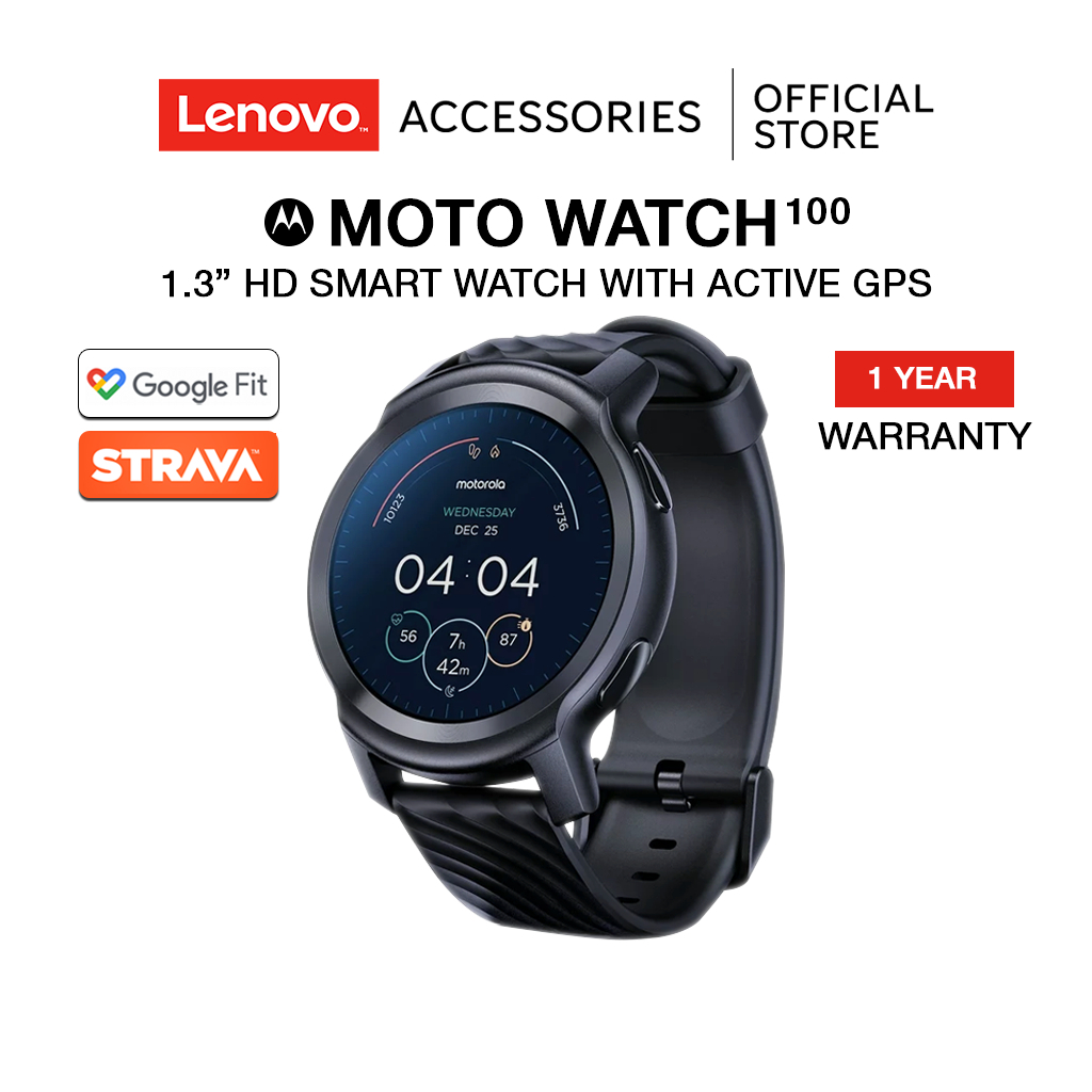 Moto Watch 100 - 1.3" Smart Watch GPS Fitness Tracker Google Fit 5ATM Rating Heart Rate SpO2 Monitor