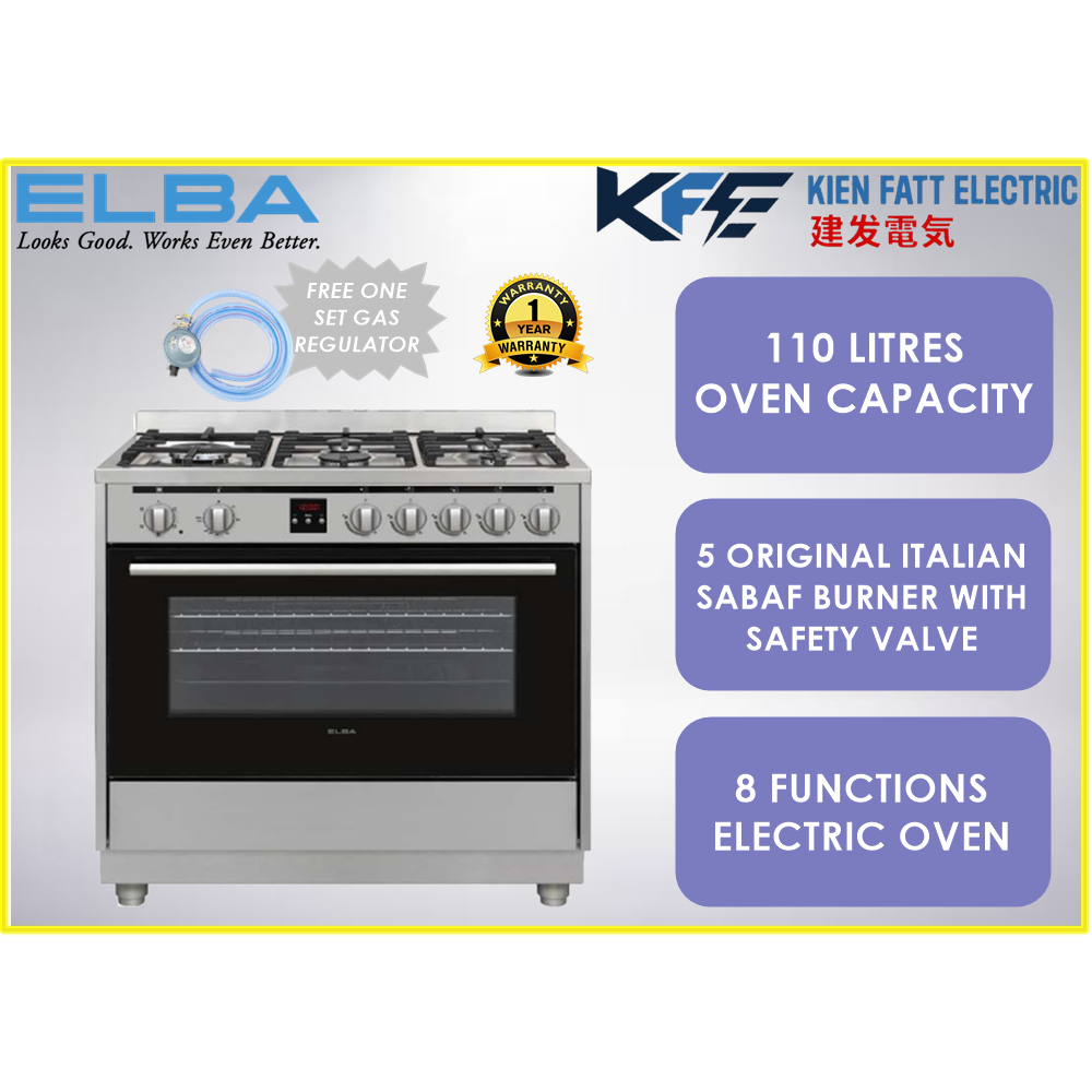 Elba 100 Litre Professional Range Cooker With 8 Function Oven EPRCN9560D(SS) [ Free One Set Gas Regulator ]