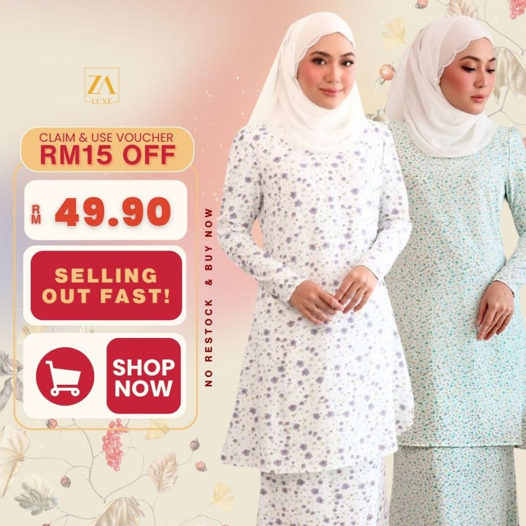 ZOE ARISSA BAJU KURUNG PAHANG FLORAL Kurung Moden Plus Size Murah Kurung Riau Corak Kecil NAYLA Baju Kurung Floral