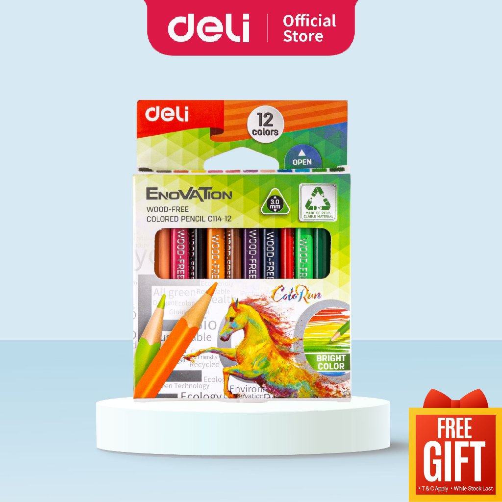 Deli ENOVATION Colour Pencil Pensel Warna Art Drawing Student Stationery Triangular Barrel (12 Colours)