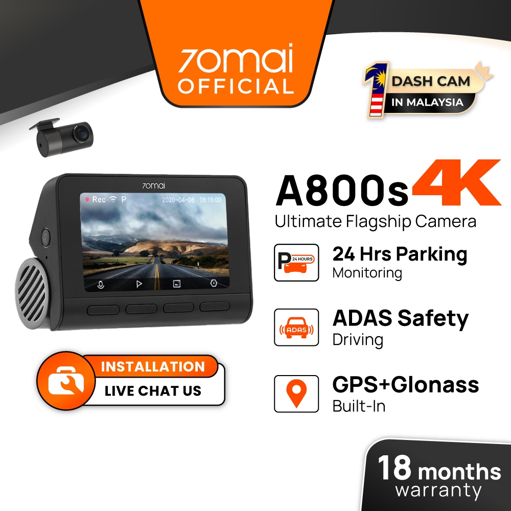 70mai A800s 4K Dash Cam Dual Vision Car Recorder with GPS ADAS