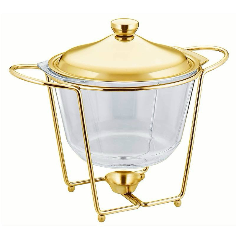 ROUND BUFFET TRAY GLASS GOLD & SILVER FOOD WARMER KACA