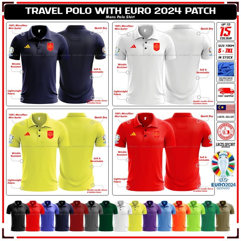 Spain Travel Jersey DXP4 EURO-24 Football National Team Wear Polo Apparels Baju Berkolar Negara Soccer Collar Espana