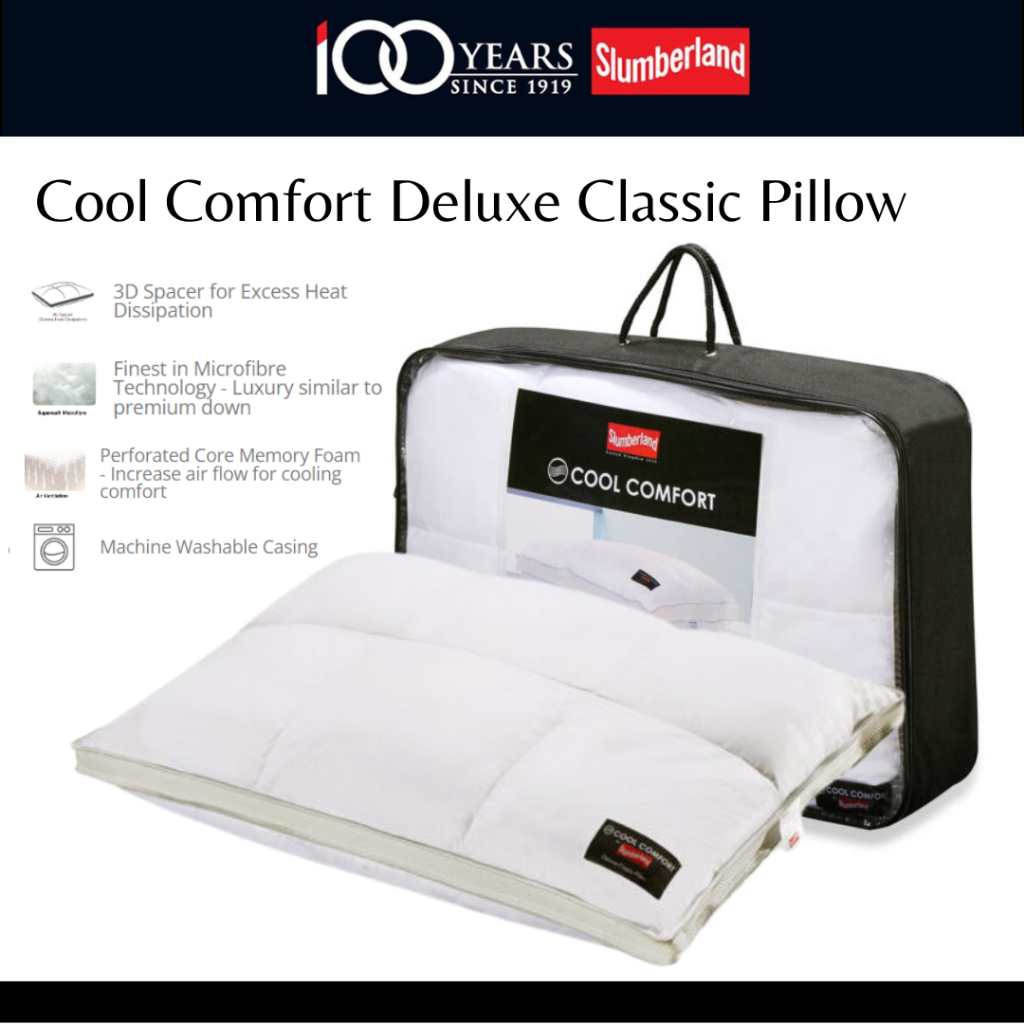 Slumberland Cool Comfort Deluxe Classic Pillow | Quilted Microfibre Cover | 100% Cotton Satin