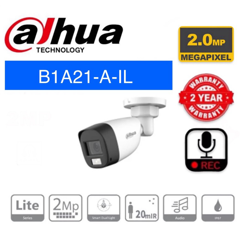 DAHUA CCTV 2MP B1A21-A-IL SMART DUAL LIGHT HDCVI FIXED-FOCAL BULLET CAMERA(2.8MM)