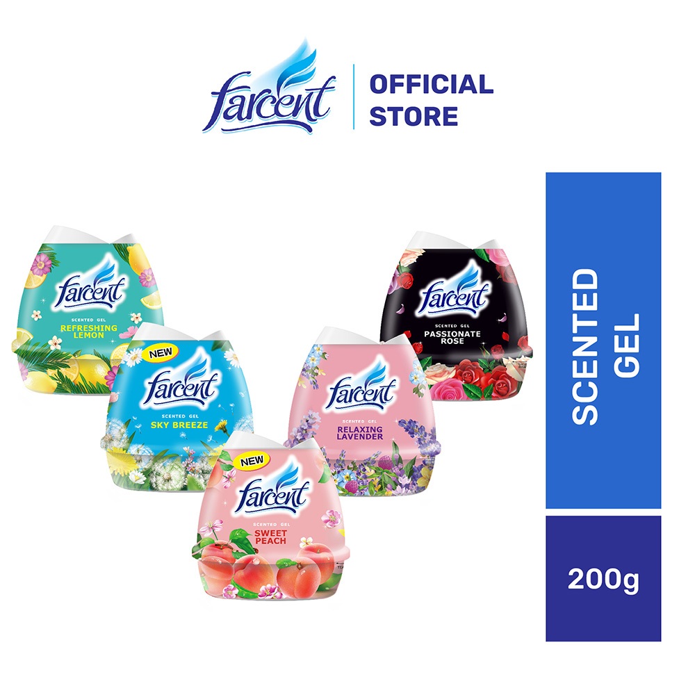 Farcent Scented Gel Air Freshener Rose Fresh Lemon Lavender Peach Sky Breeze Pewangi 200G