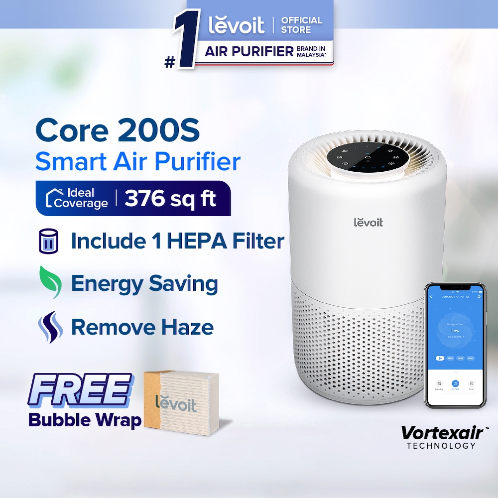 Levoit Core 200S Smart App Control WiFi Air Purifier Hepa Filter Night Light (35m²/376 sqft)