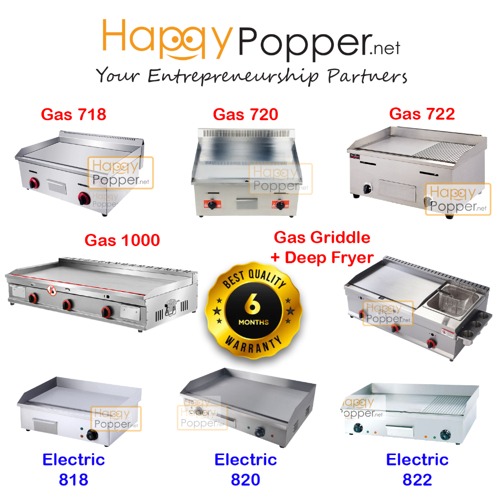 Commercial Griddle Teppanyaki Stove Electric Gas Dapur Griddle With Deep Fryer grill burger pan 商用扒炉 718 720 722 818....