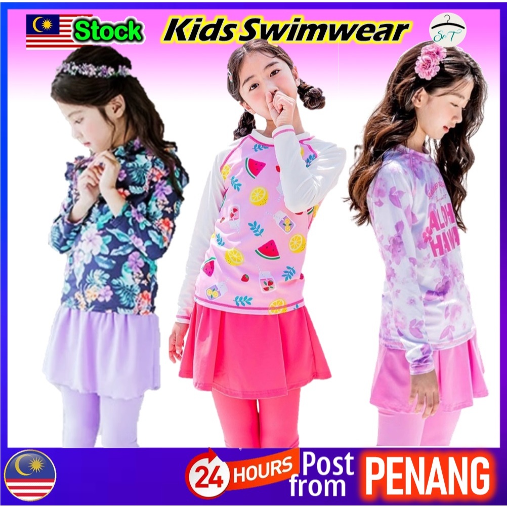 [#7] PENANG STOCK 3Pcs Set Kid Girl Muslimah Swimming Suits Swimsuits Swimwear Baju Renang Mandi Budak Perempuan 女童长袖长裤裙