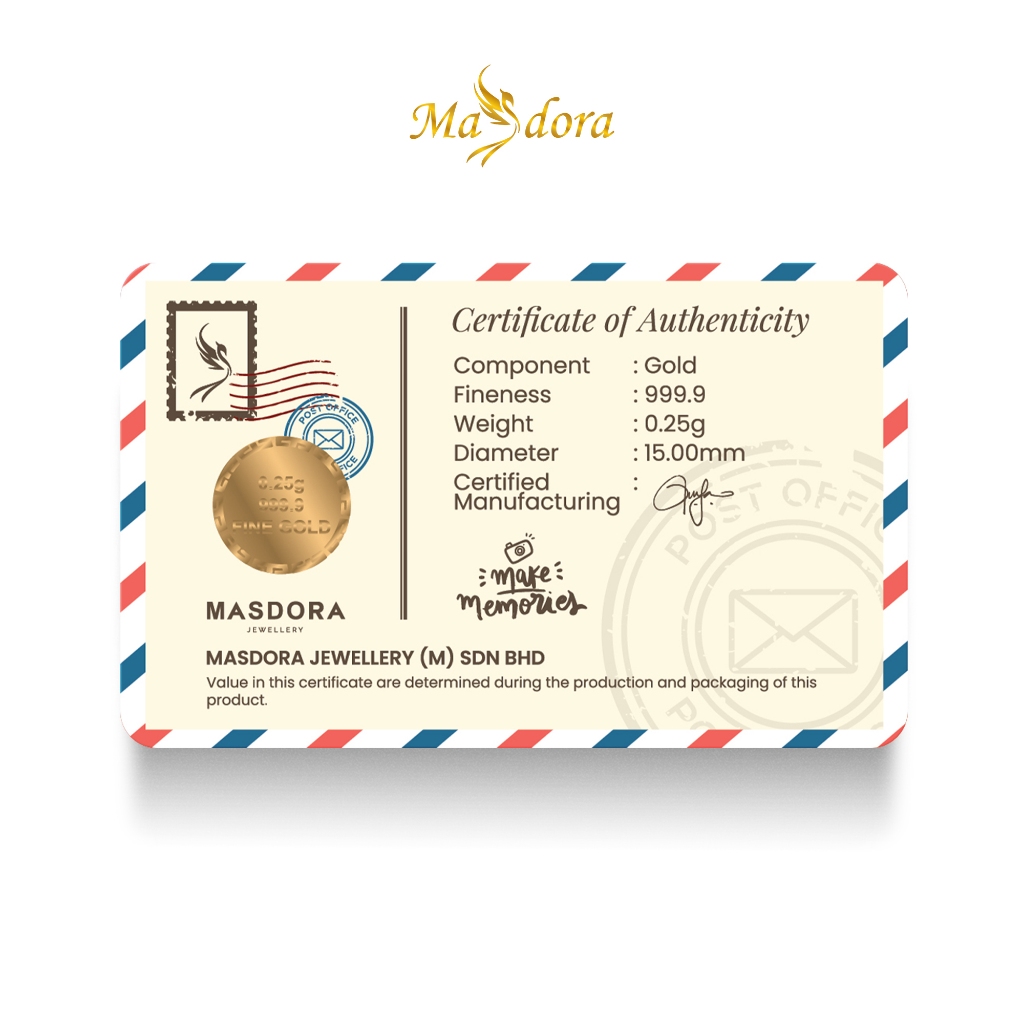 MASDORA 999.9 Gold Bar 0.25GM Gift Series ~ DIY Custom Design (EMAS&hellip;