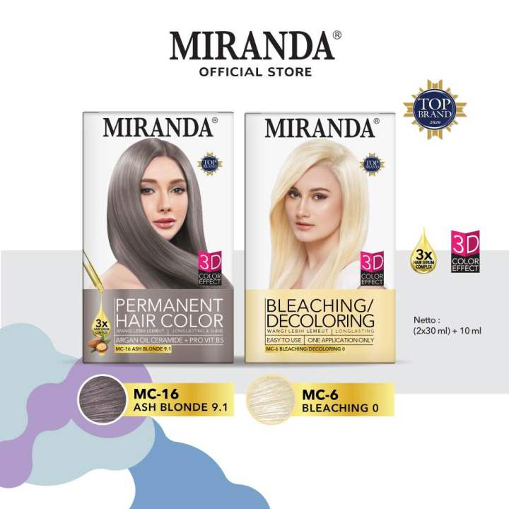 New Miranda Mc 6 Bleaching & Mc - 16 Ash Blonde Pewarna Pemarnent Color Rambut Hair - Semir Rambut (30Ml x2) 10Ml