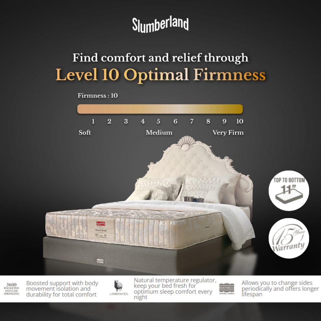 Slumberland Royal Jewel Mattress | 15 Years Warranty | Firm Mattress | Pocketed Spring | Lambswool | Double-sided