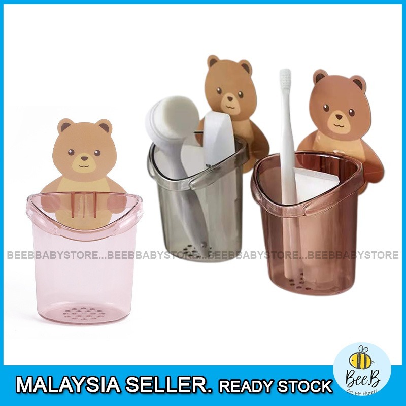 Kids Cute Bear Toothbrush Holder Cartoon Toothpaste Shelves Wall Mounted Holder Bathroom Rack Toothbrush Organizer BTP