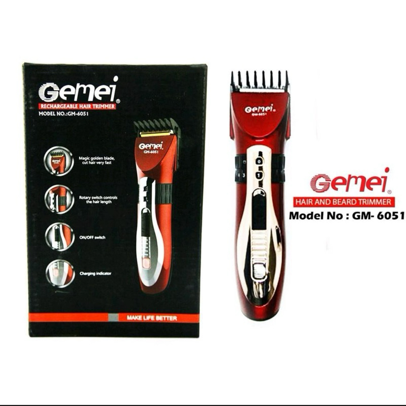 Geemy GM 6051 Hair Clipper Rechargeable Hair Trimmer Men Beard Trimmer Cutting Machine Cutter Shaver Cordless Cut