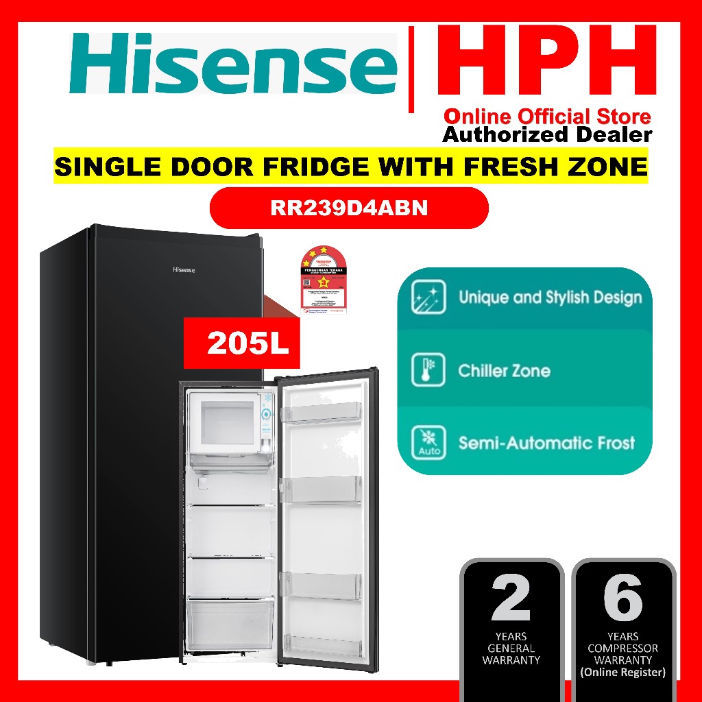 Hisense (110L / 170L / 205L) Single 1-Door Fridge Refrigerator RR120D4ABN1 RR197D4AGN1 RR239D4ABN