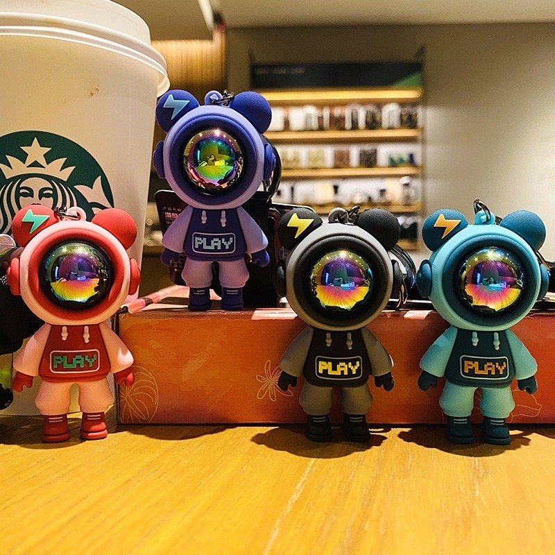 Cartoon Cute Lightning Bear Keychain Astronaut Bear Doll Keyring Bag Pendant Couple Creative KeyRing