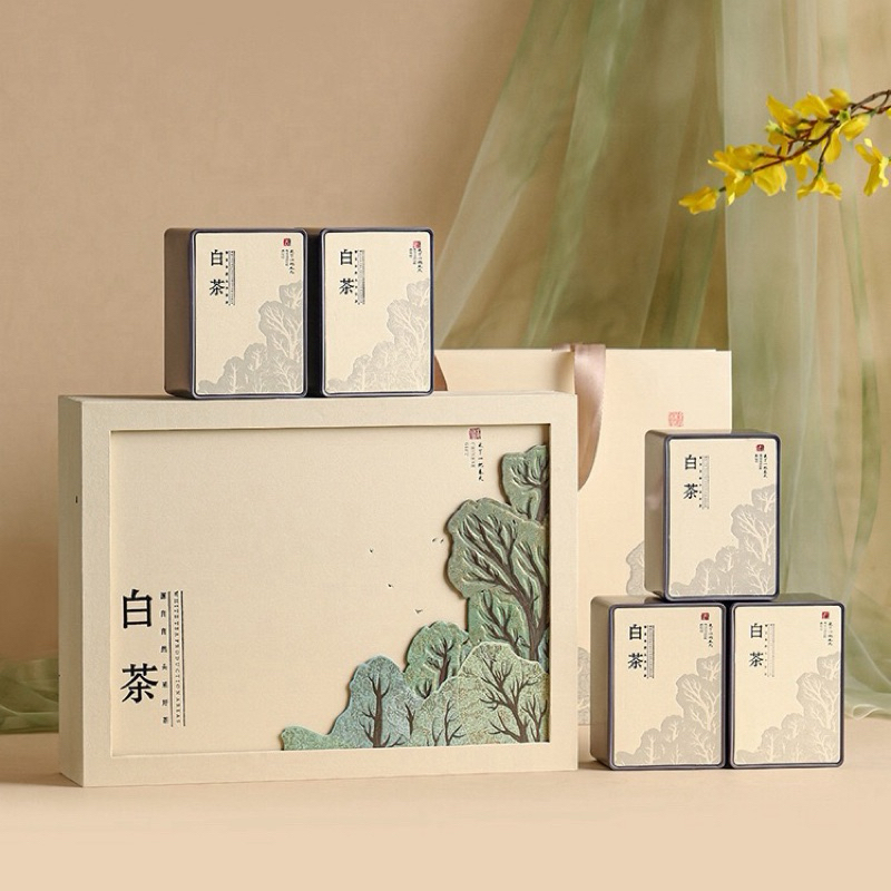 White tea gift box Gifts for teachers and mothers云南月光白茶茶叶礼盒五罐装送妈妈送闺蜜送老师礼物优雅气质大方礼盒装伴手礼节日礼物礼诚意茶礼