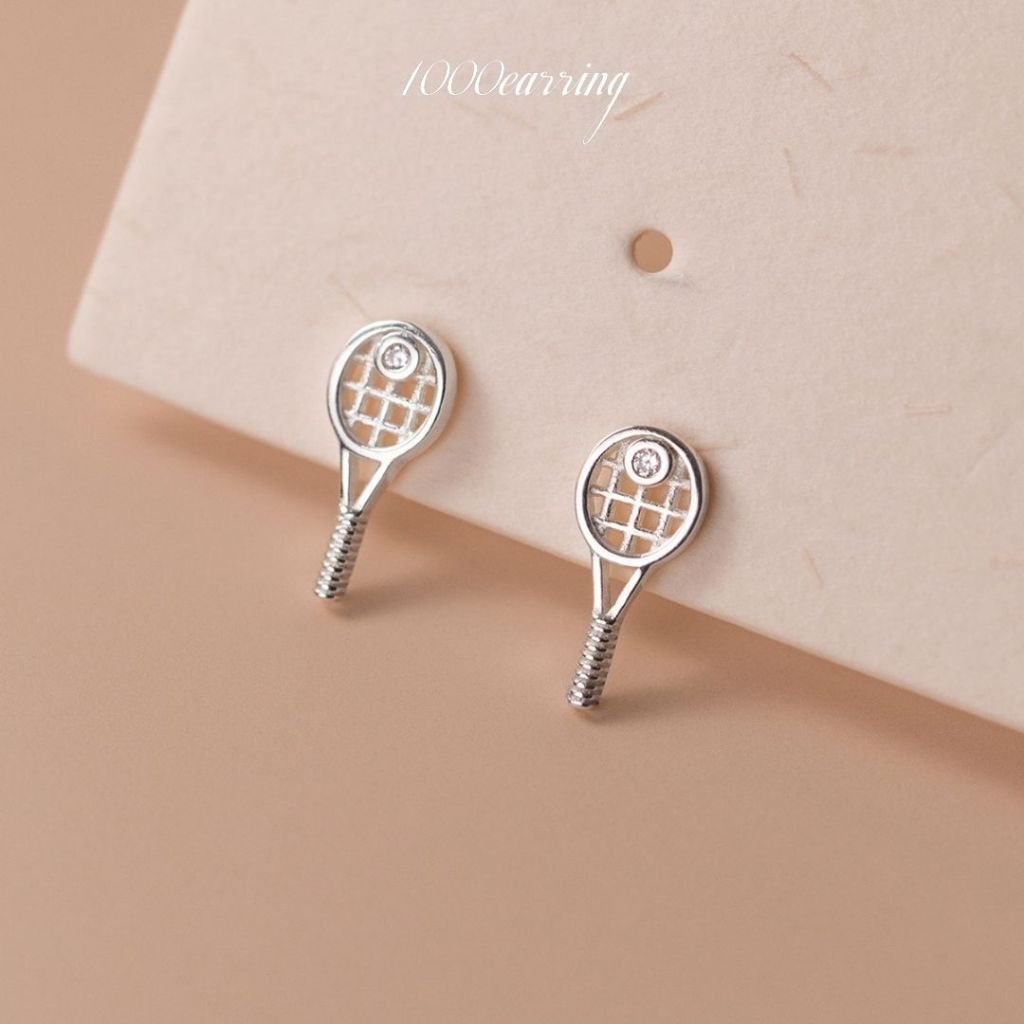 1000earring 925 Sterling Silver Dainty Racquet Stud Earrings - Silver