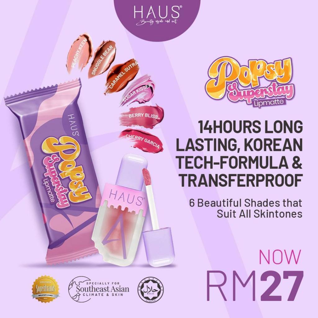 HAUS LIPMATTE #POPSYSuperstayLipmatte 14 hours Long Lasting, Korean Tech-Formulation & TransferProof