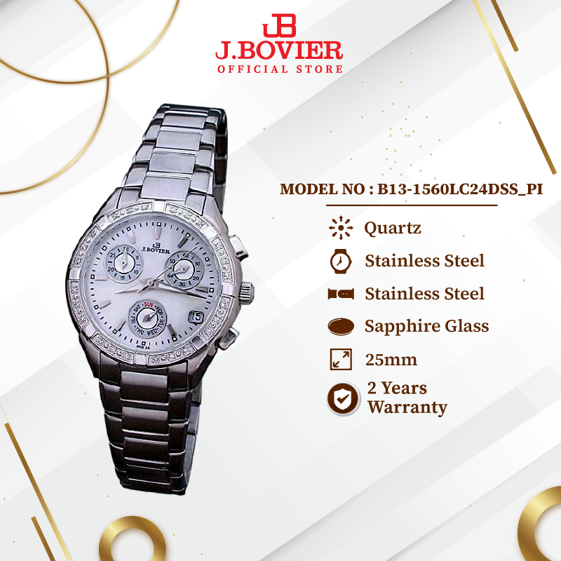 [2 Years Warranty] J.Bovier Chronograph Quartz Women Watch Jam Tangan Wanita B13-1560LC24DSS_PI