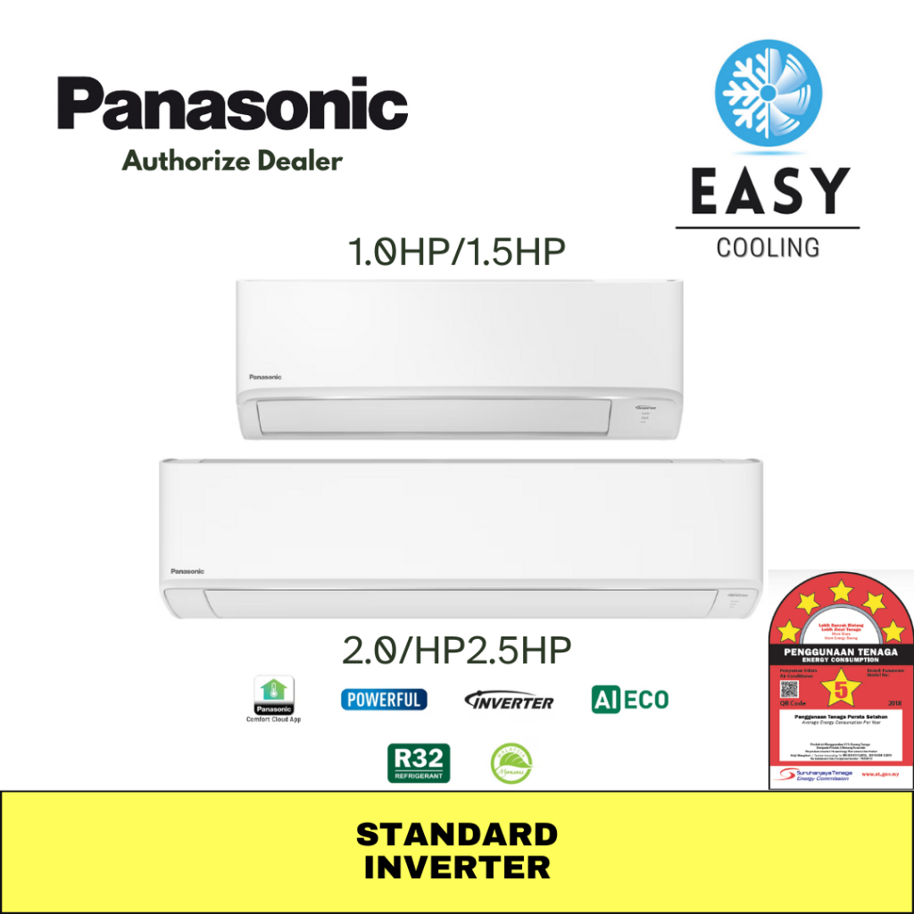 5 Star Panasonic Inverter CS-CU/PU Series 1.0HP-2.5HP Air Conditioner