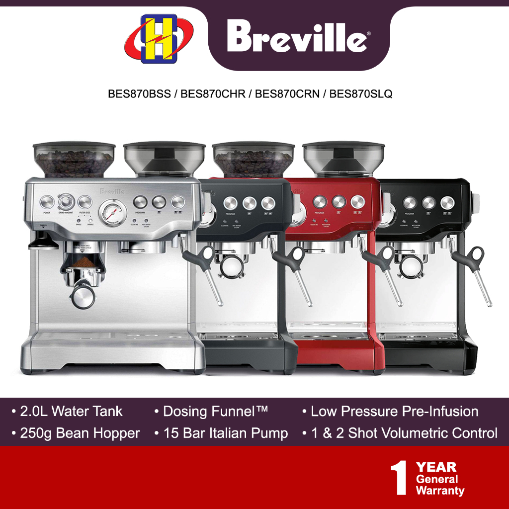 Breville Coffee Maker (2.0L/1850W) Dosing Funnel™ Espresso Machine BES870BSS / BES870CRN / BES870SLQ