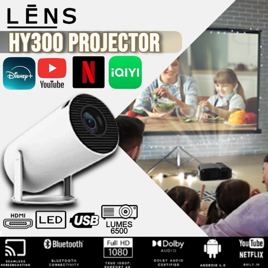 HY300 Projector l Android 10.0 l ULTRA HD l 5G WIFI l LED Screen Mirror l Mini Projector Home Cinema Portable