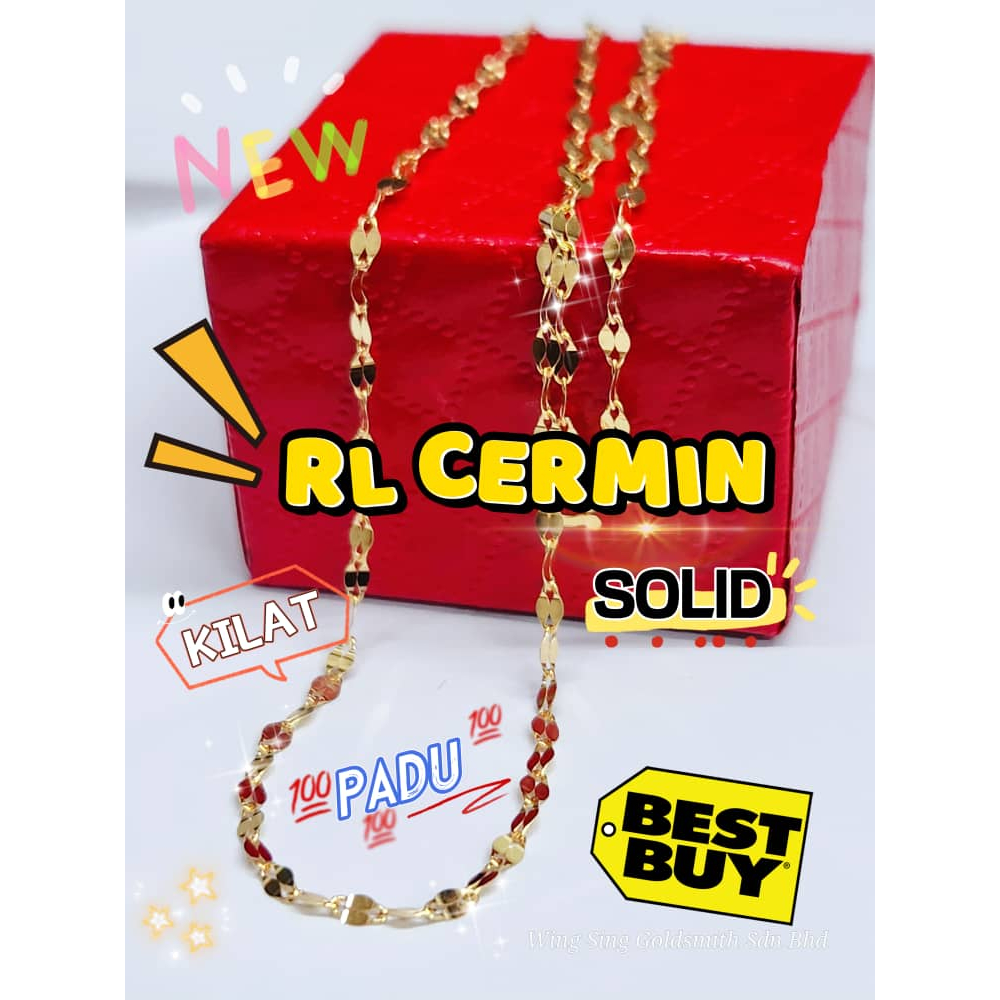 Wing Sing Rantai Leher Cermin Kilat Padu Fesyen Emas 916 / 916 Gold Solid Mirror Necklace