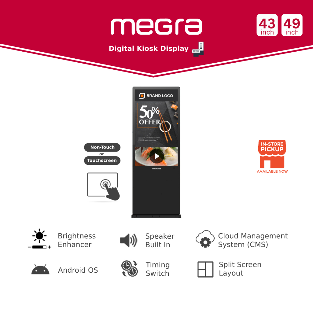 Megra 43" / 49" Digital Kiosk Display Floor Standee Signage Advertisement LED Standing Kiosk (Touchscreen/Non-Touch）