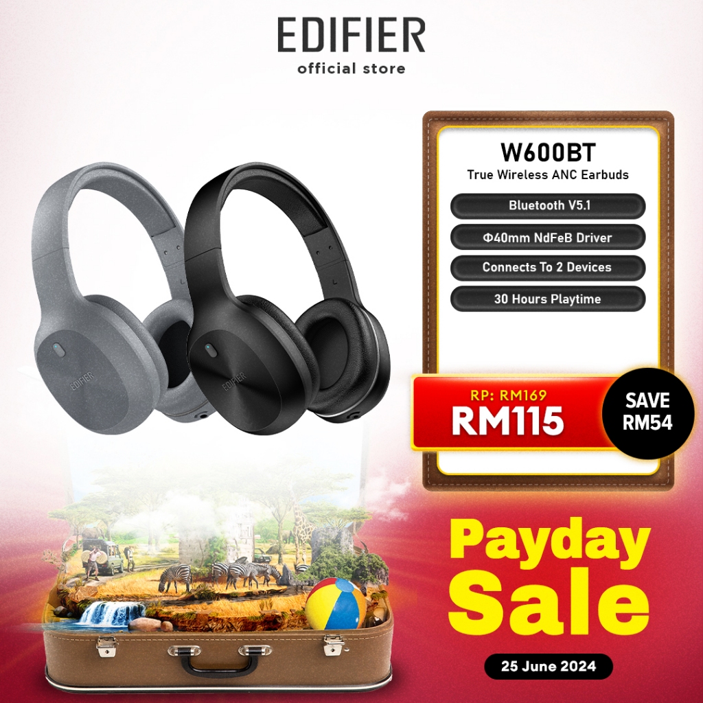 Edifier W600BT Headphone - Bluetooth V5.1 | Connect 2 Devices | Built in Mic | Wired or Wireless | 30 hours Playtime