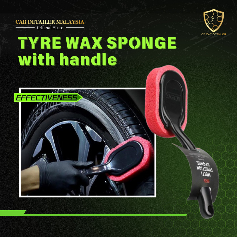 【CAR Detailer】 TYRE WAX SPONGE WITH HANDLE - tyre sponge with long handle tyre sponge