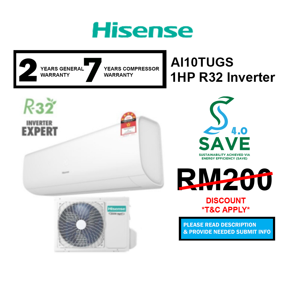 (SAVE 4.0) Hisense Air Cond AI10KAGS1 1.0HP (KAGS) Inverter R32 Air Conditioner / 1.0HP AI10TUGS ( TUGS )