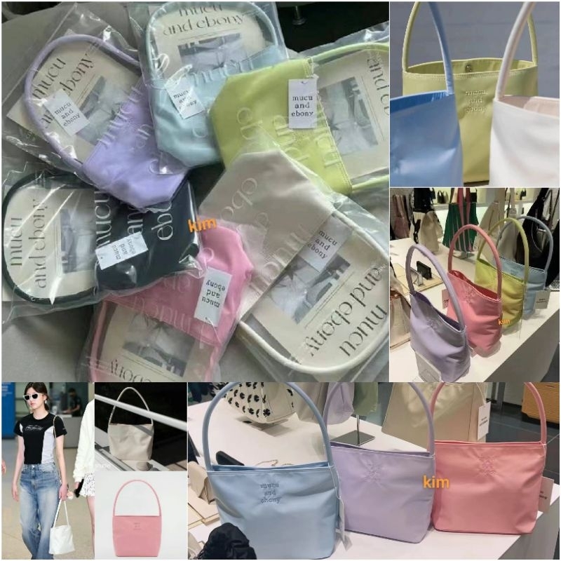 MUCU AND EBONY Korea Women Top Handle Nylon Bag Shoulder Bag Fashion Trendy Dopamine Colourful 韩国品牌多巴胺马卡龙彩色尼龙刺绣字母手拿包 单肩包