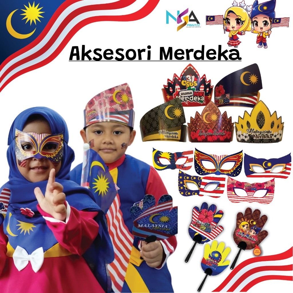 Topeng Tangan Tanjak Merdeka Budak Kertas Keras Tengkolok Kanak-kanak Mask Props Hiasan Accessories Malaysia Tengolok